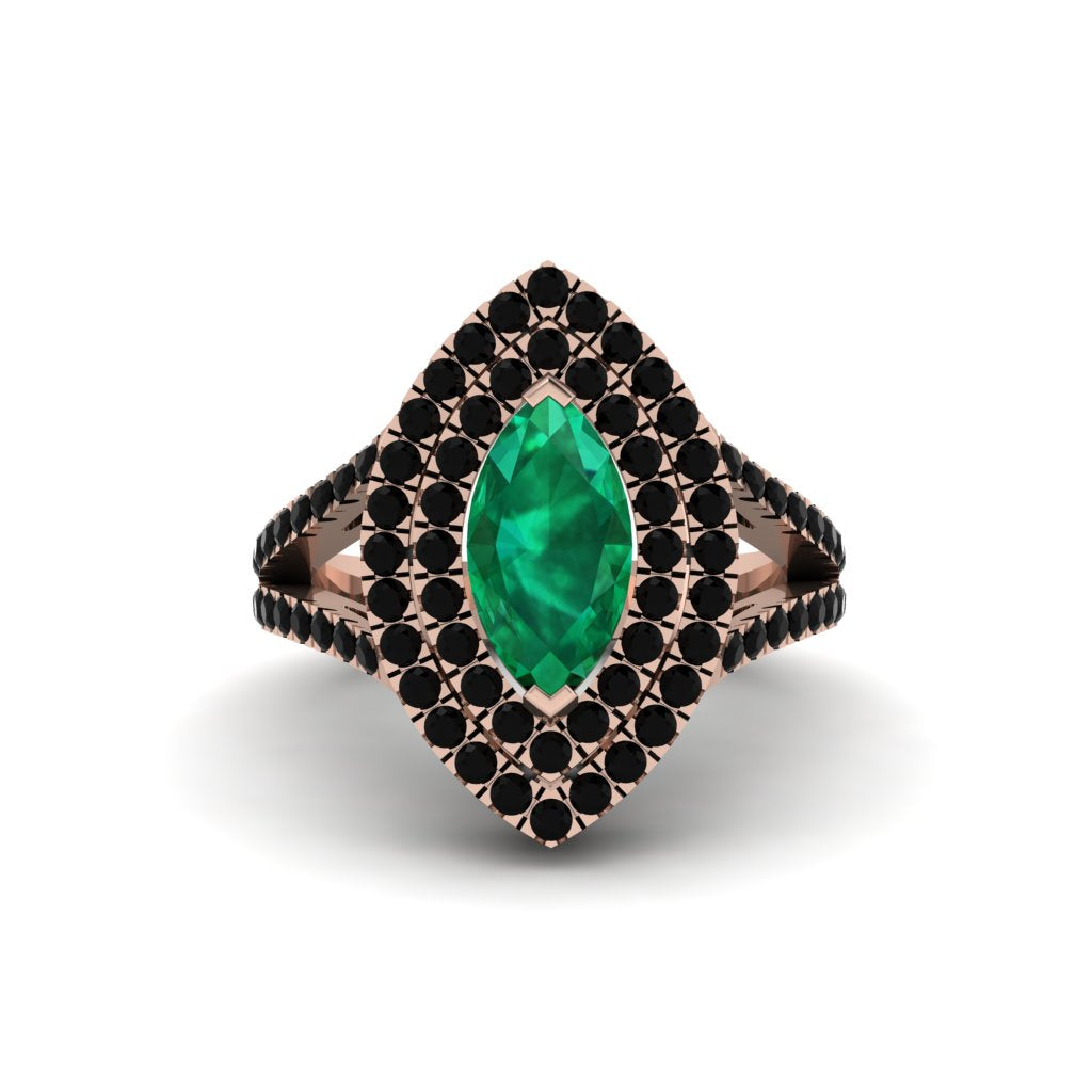 Marquise Emerald Double Halo Engagement Ring - Avah No. 35