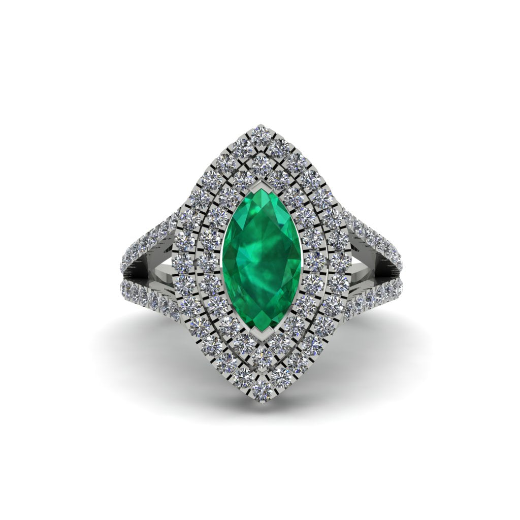 Marquise Emerald Double Halo Engagement Ring - Avah No. 6