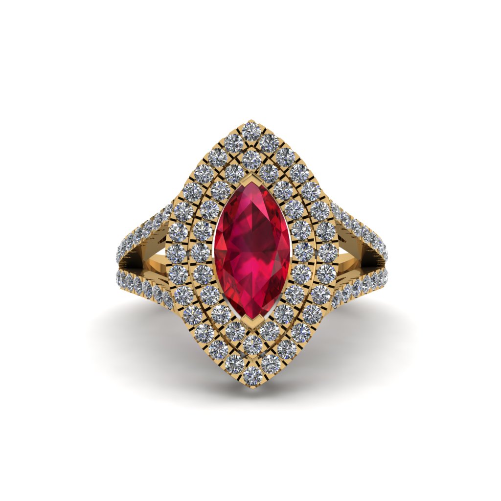 Marquise Ruby Double Halo Engagement Ring - Avah No. 10