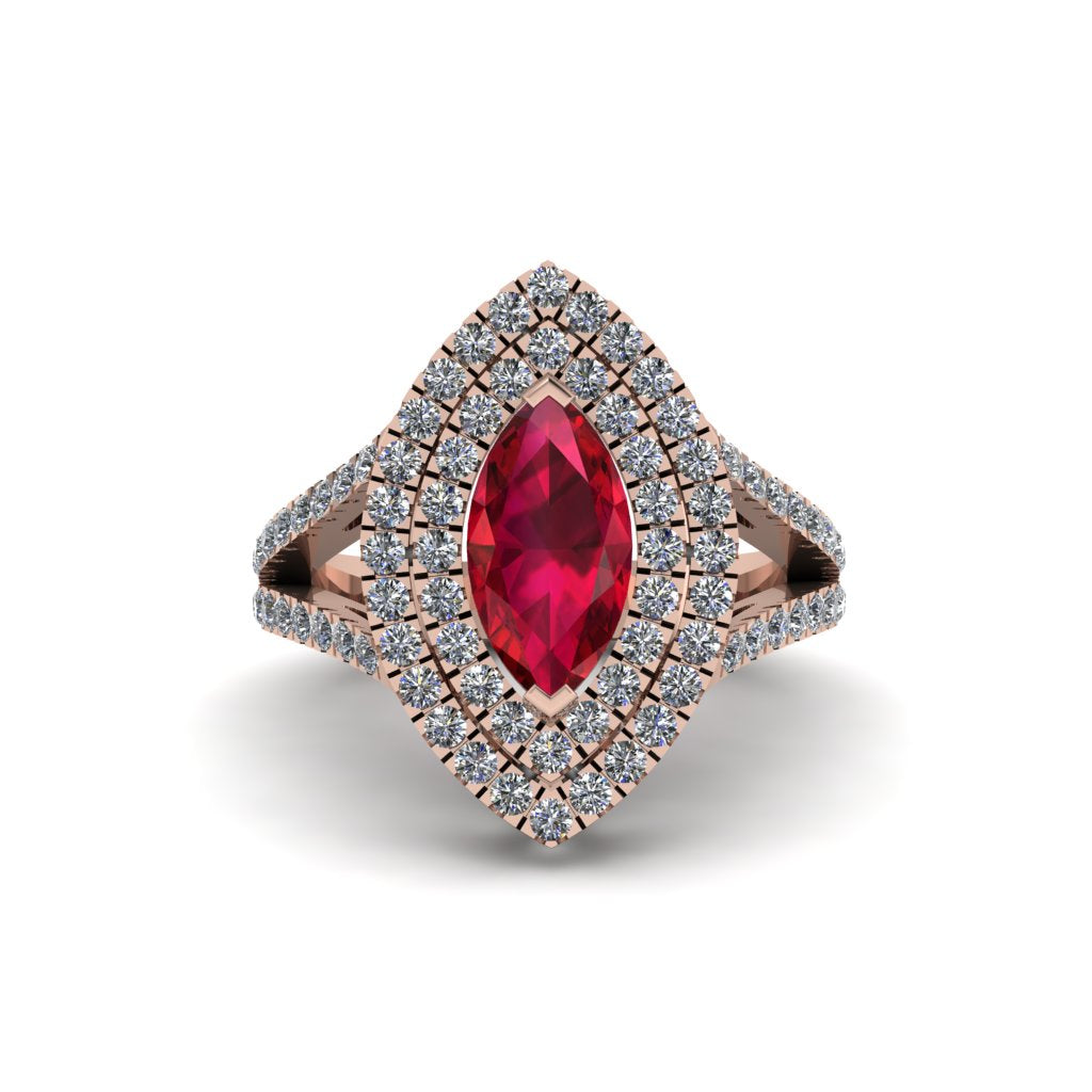 Marquise Ruby Double Halo Engagement Ring - Avah No. 11