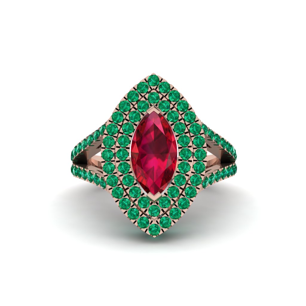 Marquise Ruby Double Halo Engagement Ring - Avah No. 26