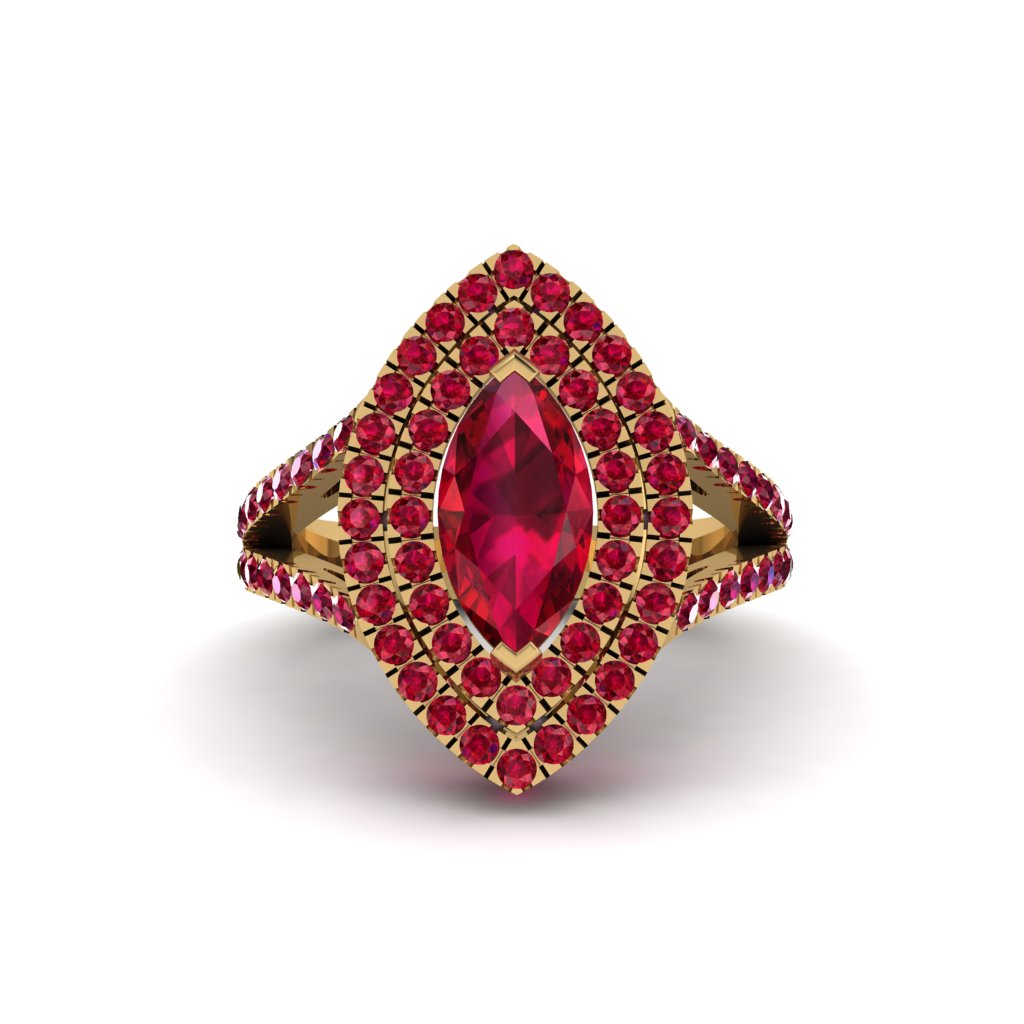 Marquise Ruby Double Halo Engagement Ring - Avah No. 55
