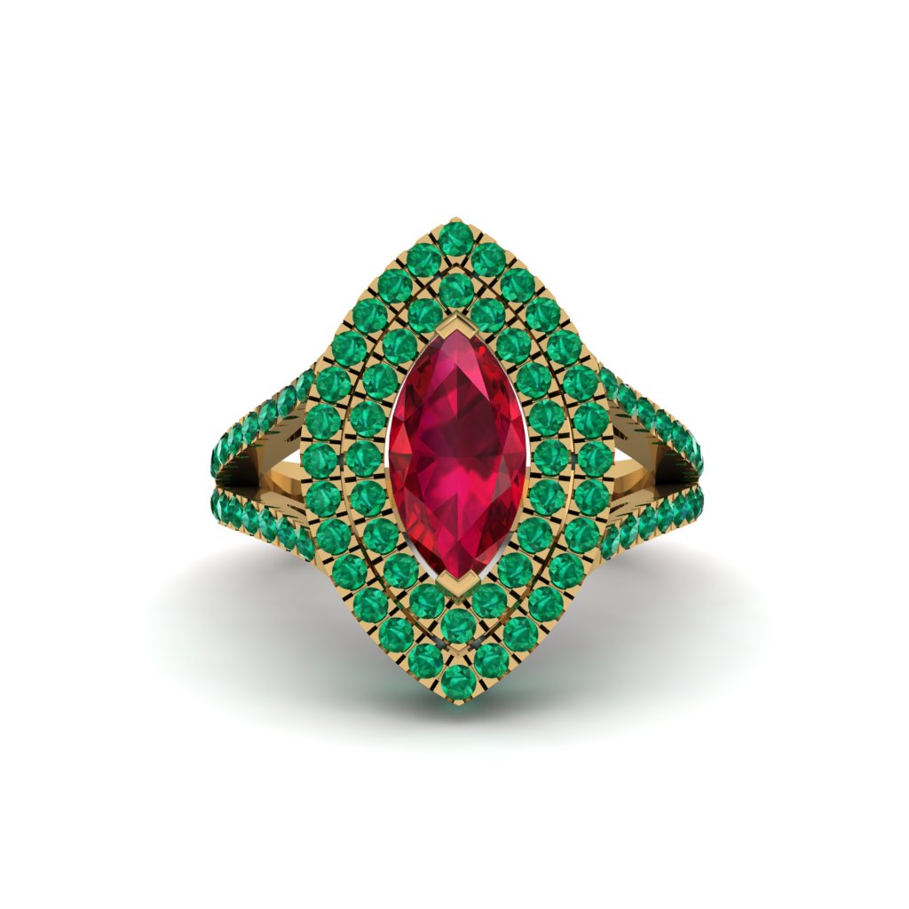 Marquise Ruby Double Halo Engagement Ring - Avah No. 25