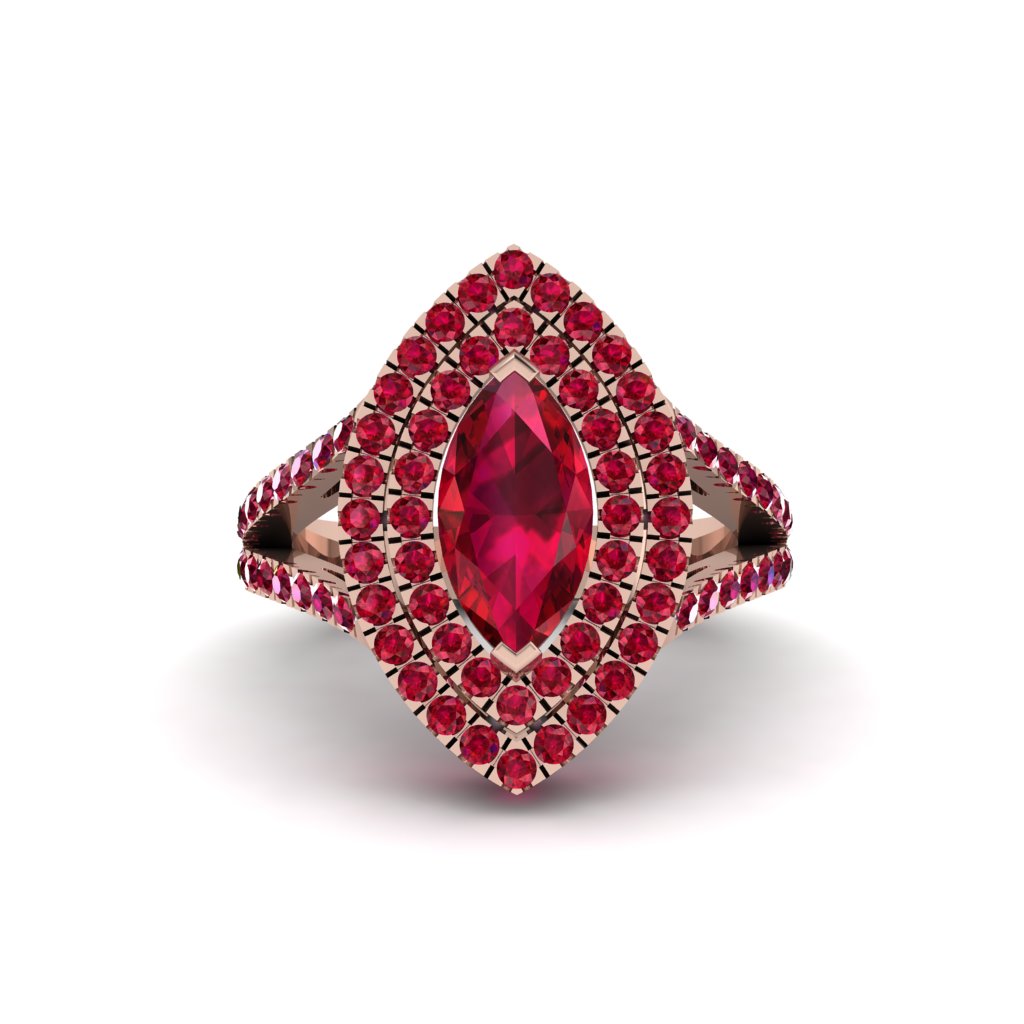 Marquise Ruby Double Halo Engagement Ring - Avah No. 56