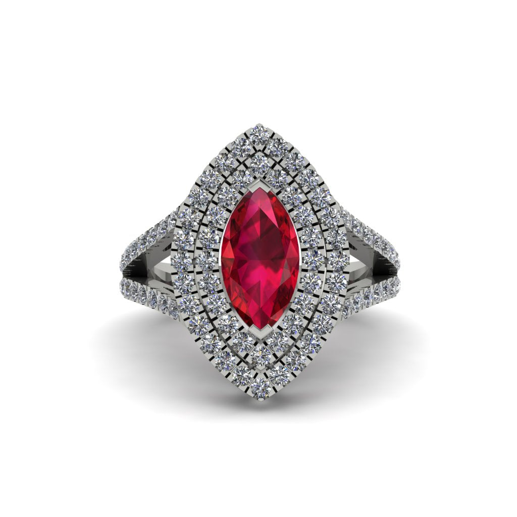 Marquise Ruby Double Halo Engagement Ring - Avah No. 12