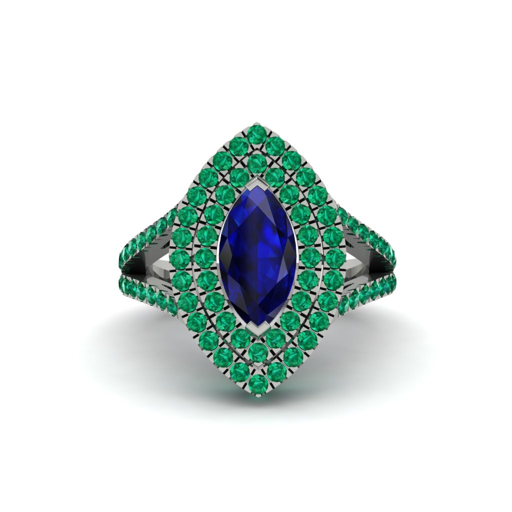 Marquise Sapphire Double Halo Engagement Ring - Avah No. 30