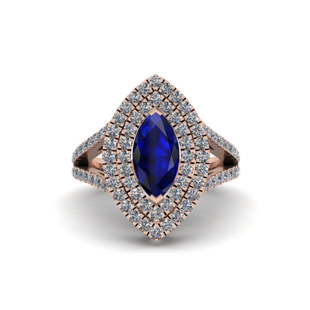 Marquise Sapphire Double Halo Engagement Ring - Avah No. 14