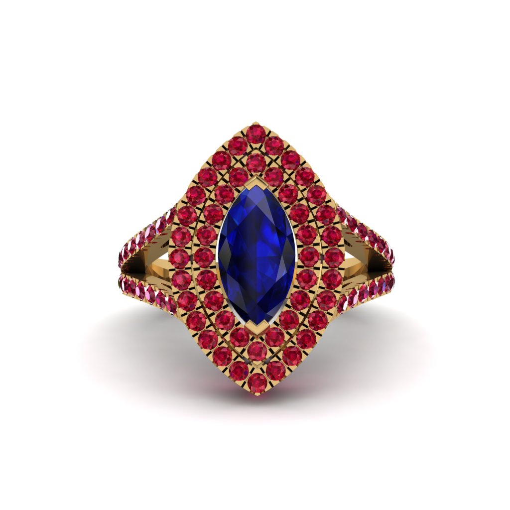 Marquise Sapphire Double Halo Engagement Ring - Avah No. 58