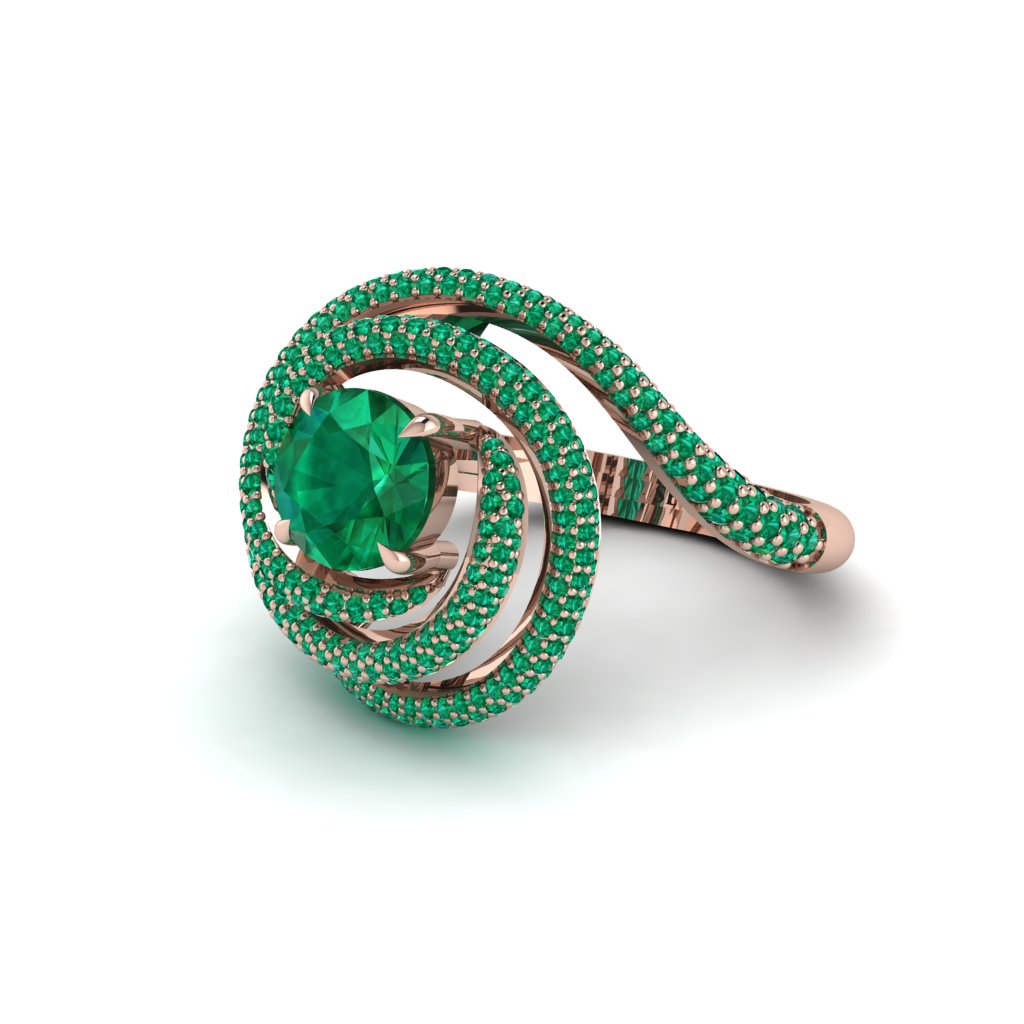 Emerald Double Halo Swirling Engagement Ring - Serena No. 20