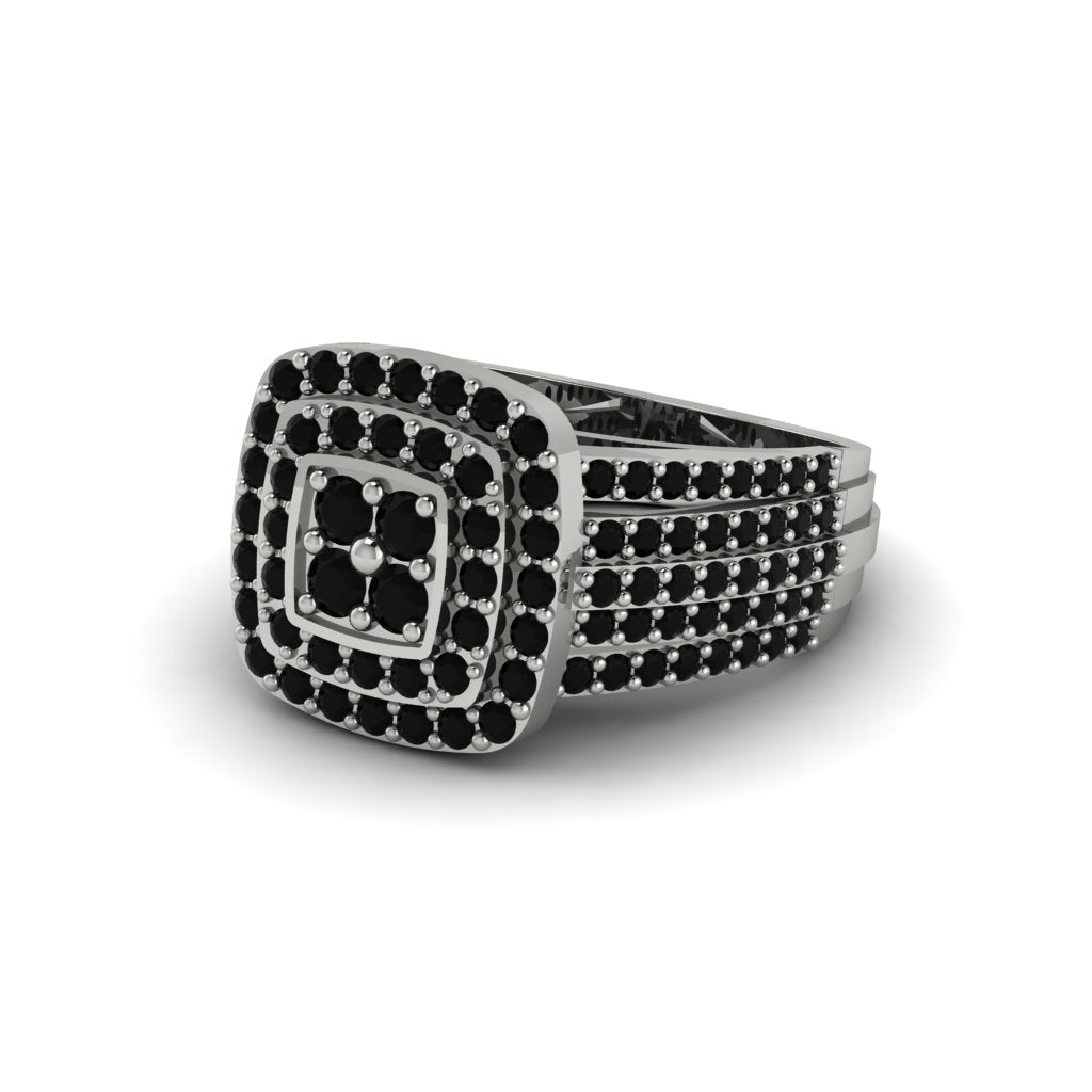 Black Diamond Double Halo Engagement Ring - Millie No. 9