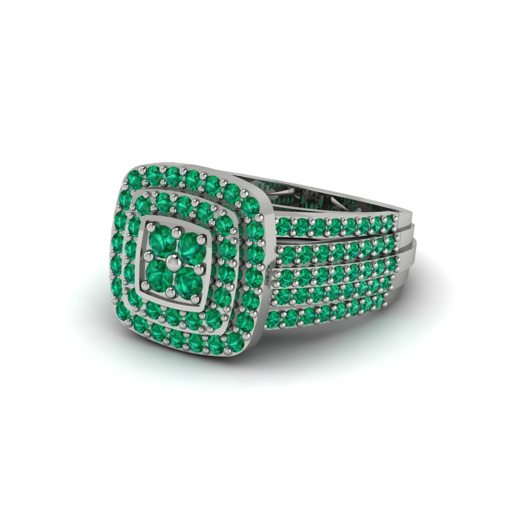 Emerald Double Halo Engagement Ring - Millie No. 6