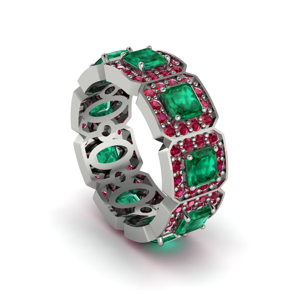 Emerald-Cut Emerald Eternity Wedding Ring - Fatima No. 51