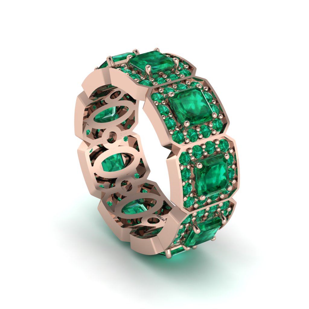 Emerald-Cut Emerald Eternity Wedding Ring - Fatima No. 20