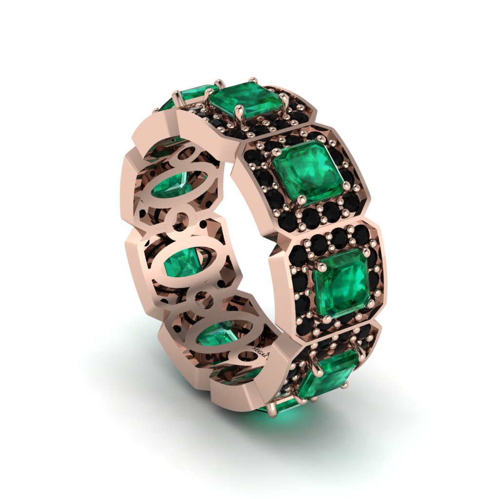Emerald-Cut Emerald Eternity Wedding Ring - Fatima No. 35