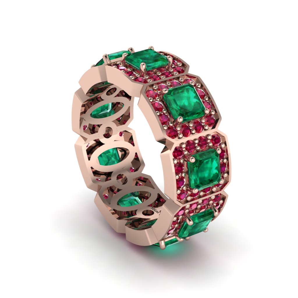 Emerald-Cut Emerald Eternity Wedding Ring - Fatima No. 50