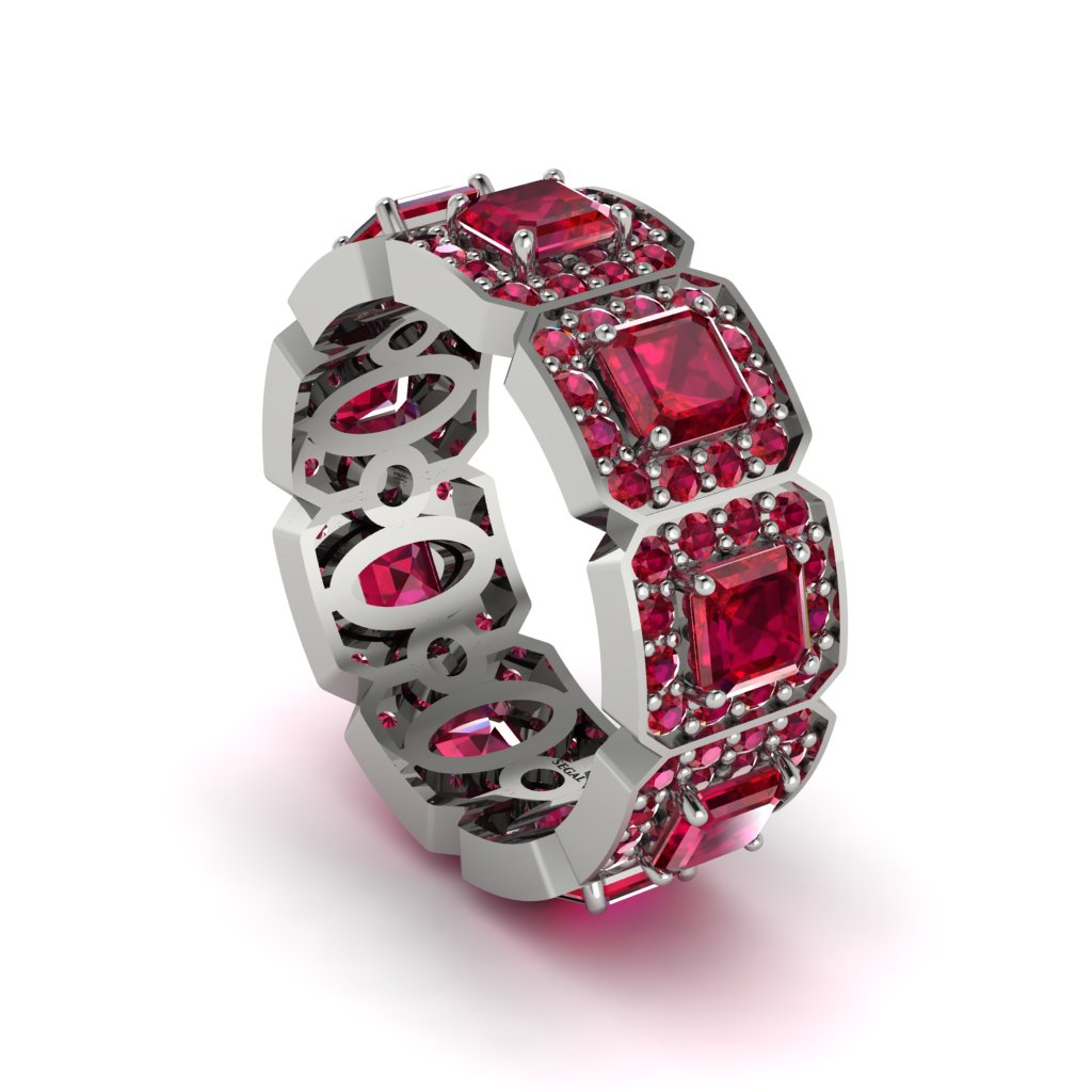 Emerald-Cut Ruby Eternity Wedding Ring - Fatima No. 57