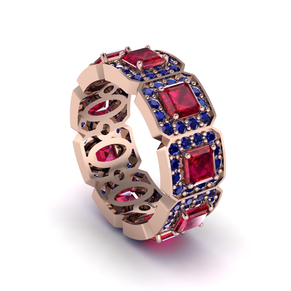 Emerald-Cut Ruby Eternity Wedding Ring - Fatima No. 71