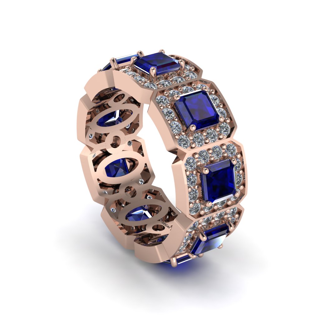 Emerald-Cut Sapphire Eternity Wedding Ring - Fatima No. 14