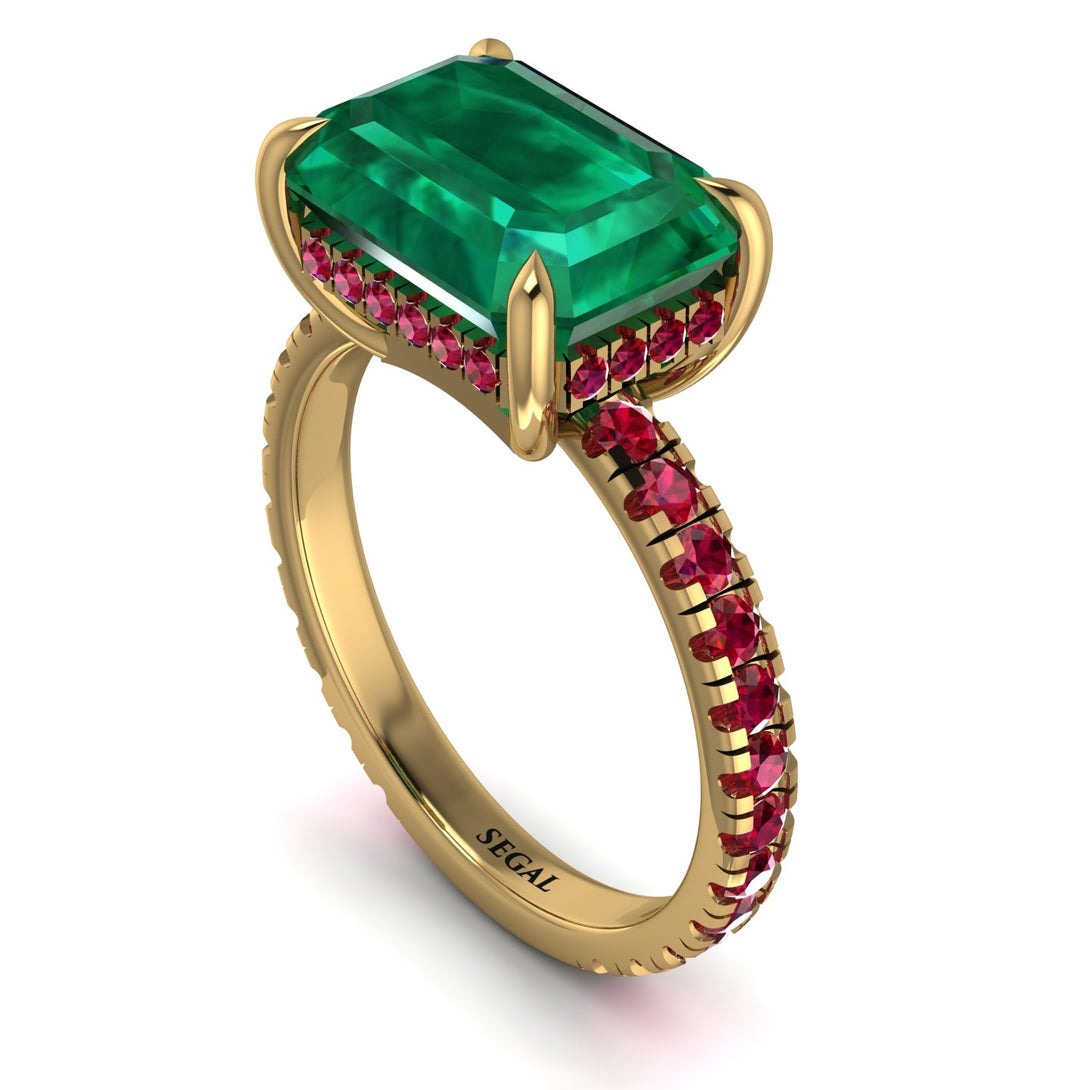 Emerald-Cut Emerald Pavé Engagement Ring - Daphne No. 49