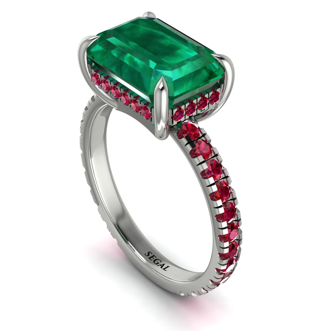 Emerald-Cut Emerald Pavé Engagement Ring - Daphne No. 51