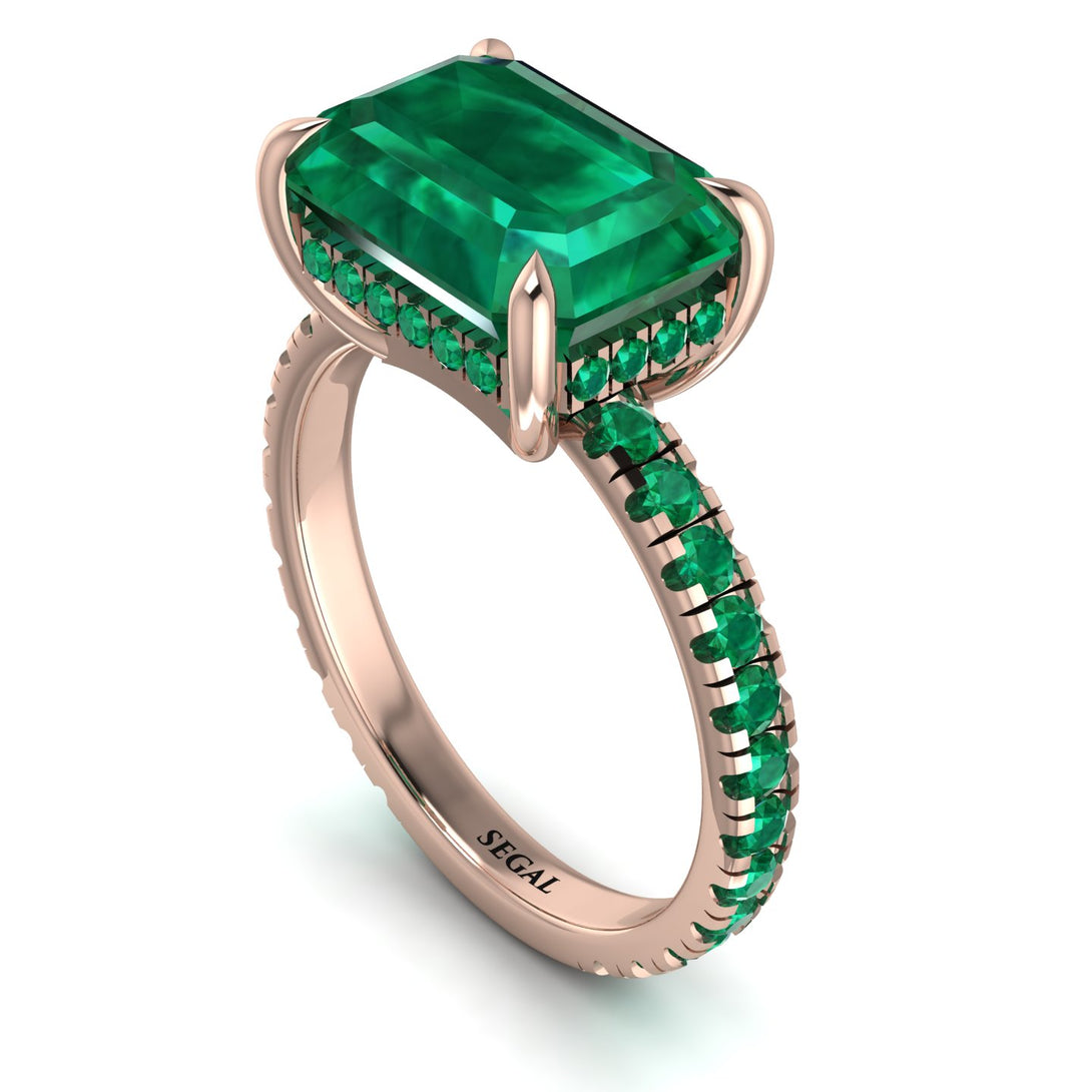 Emerald-Cut Emerald Pavé Engagement Ring - Daphne No. 20