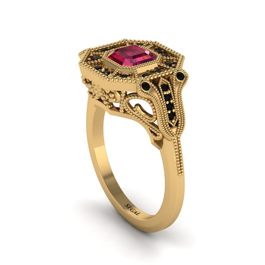 Ruby Emerald Cut Art Deco Engagement Ring - Dawn No. 40
