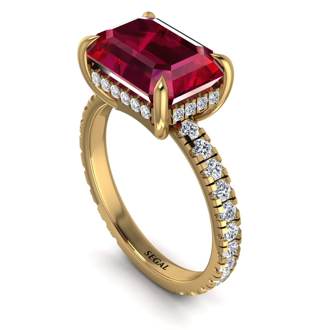Emerald-Cut Ruby Pavé Engagement Ring - Daphne No. 10