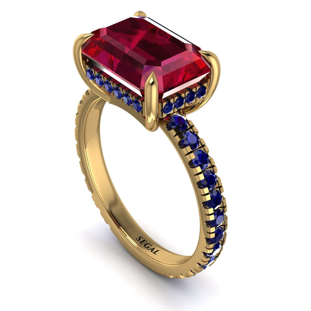 Emerald-Cut Ruby Pavé Engagement Ring - Daphne No. 70