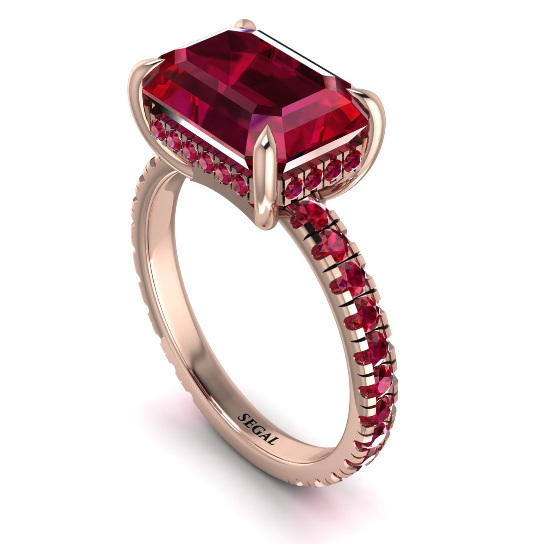 Emerald-Cut Ruby Pavé Engagement Ring - Daphne No. 56
