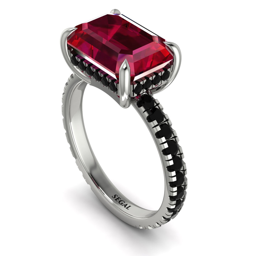 Emerald-Cut Ruby Pavé Engagement Ring - Daphne No. 42