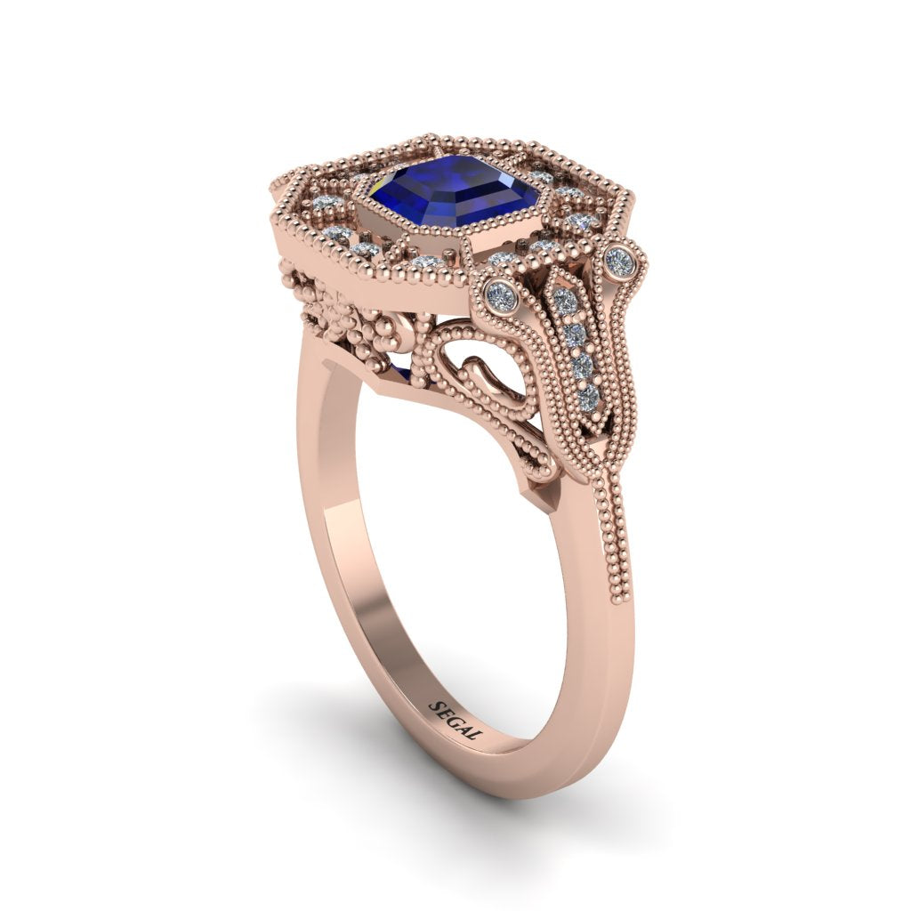 Sapphire Emerald Cut Art Deco Engagement Ring - Dawn No. 14