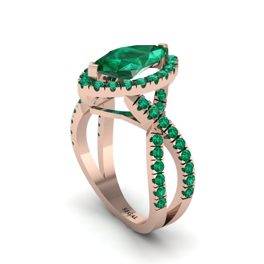 Emerald Marquise Split Shank Engagement Ring - Carly No. 20