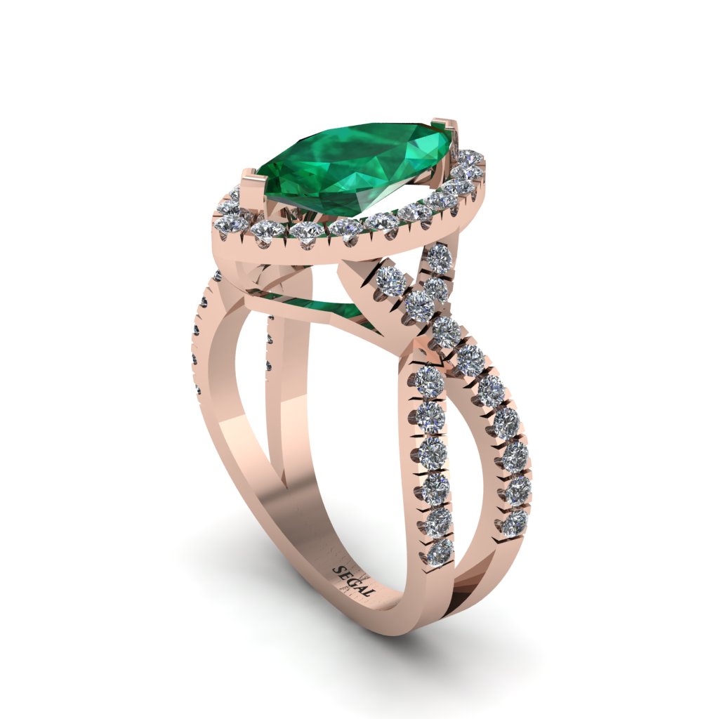 Emerald Marquise Split Shank Engagement Ring - Carly No. 5