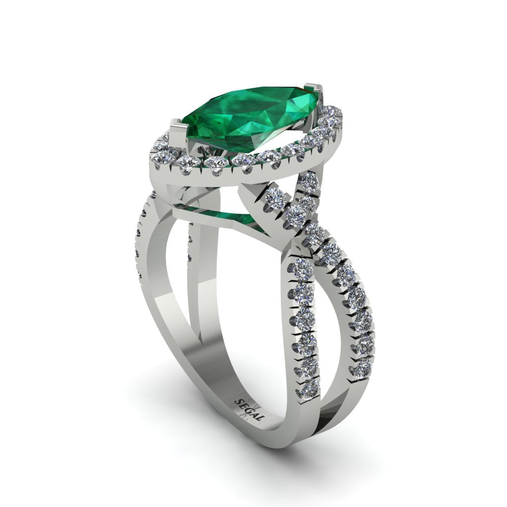 Emerald Marquise Split Shank Engagement Ring - Carly No. 6