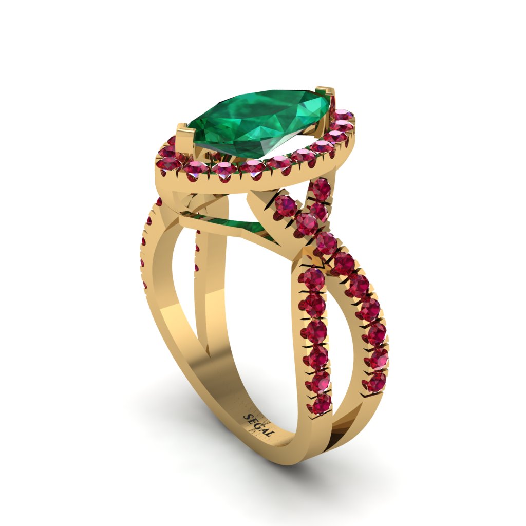 Emerald Marquise Split Shank Engagement Ring - Carly No. 49