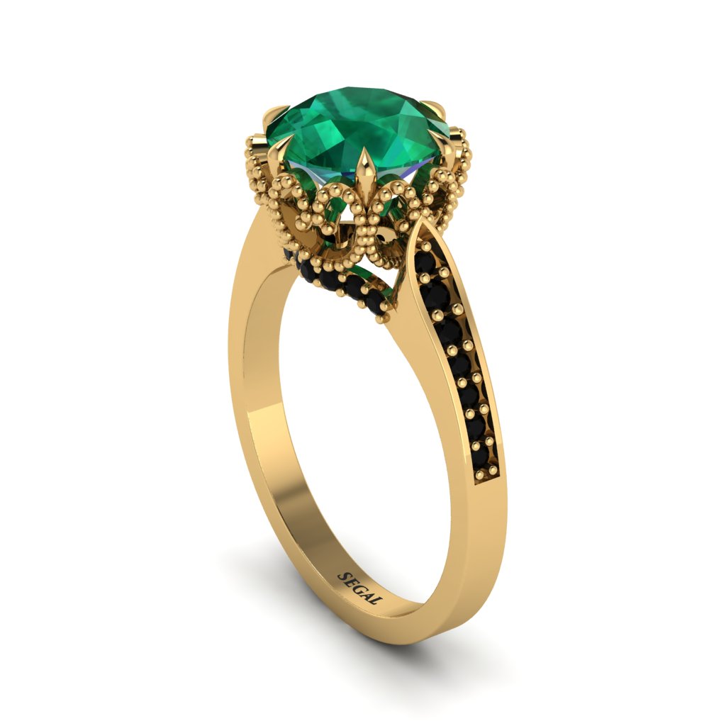 Emerald Milgrain Engagement Ring - Yara No. 34