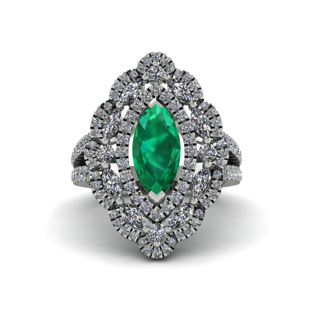 Emerald Three Layer Halo Marquise Ring - Destiny No. 6