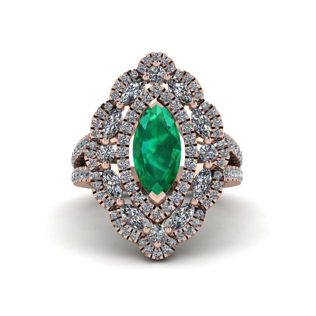 Emerald Three Layer Halo Marquise Ring - Destiny No. 5