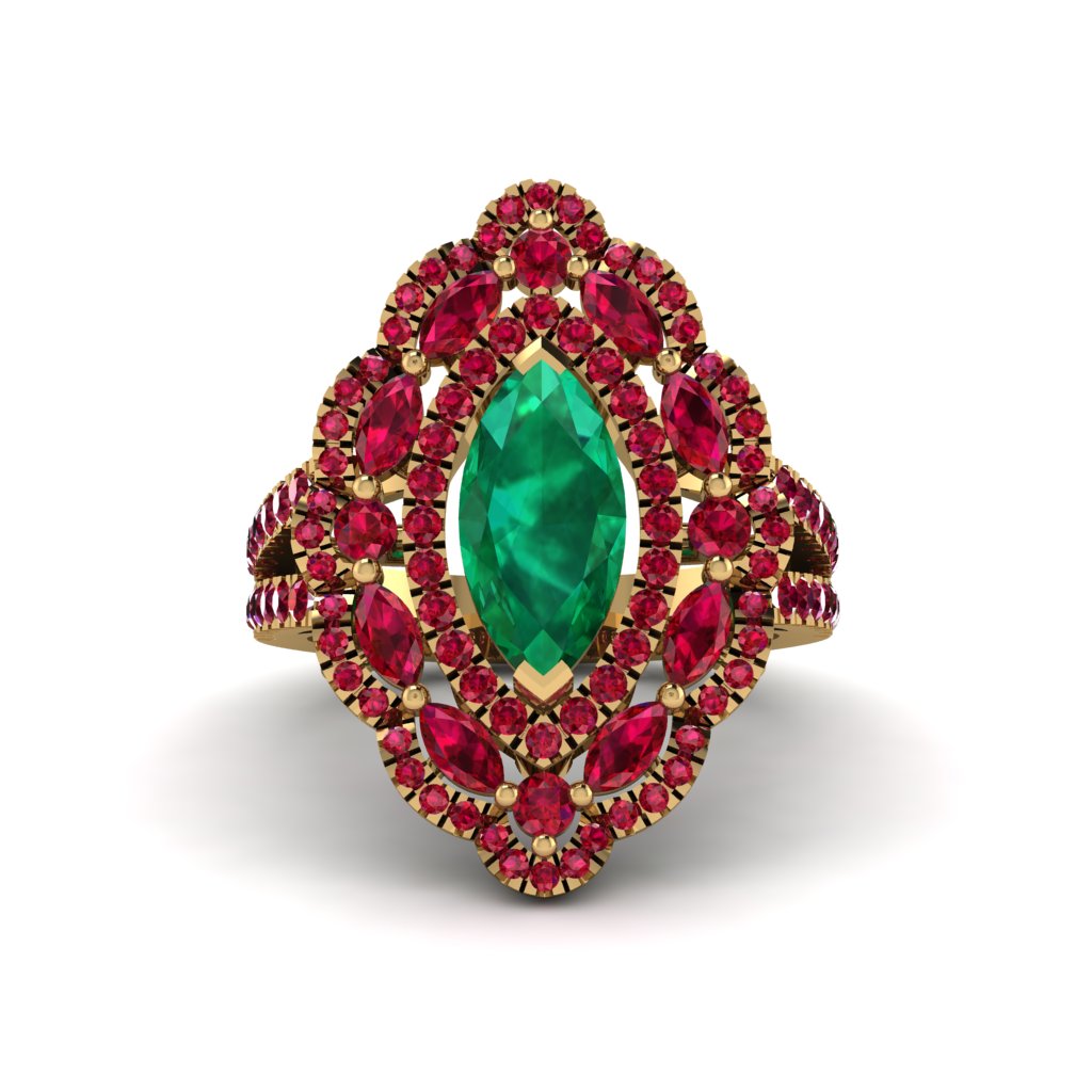 Emerald Three Layer Halo Marquise Ring - Destiny No. 49