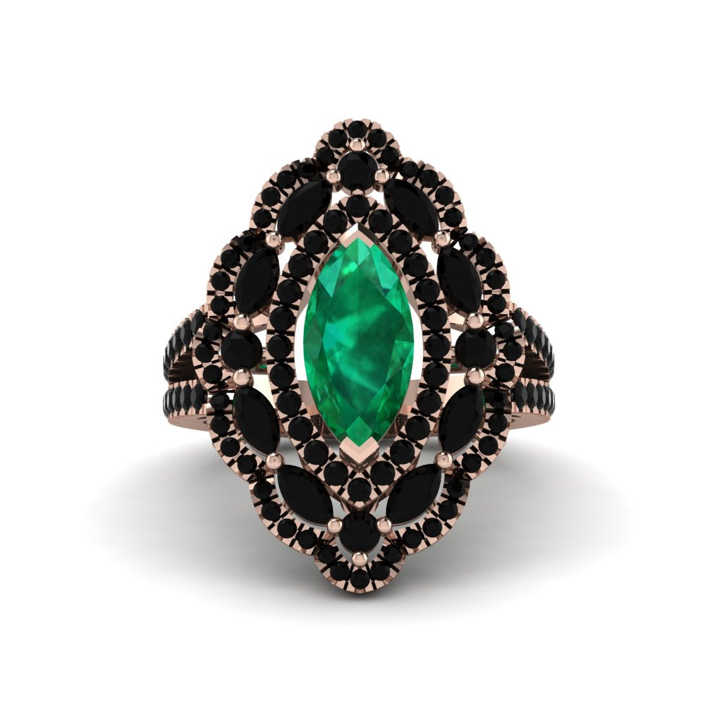 Emerald Three Layer Halo Marquise Ring - Destiny No. 35