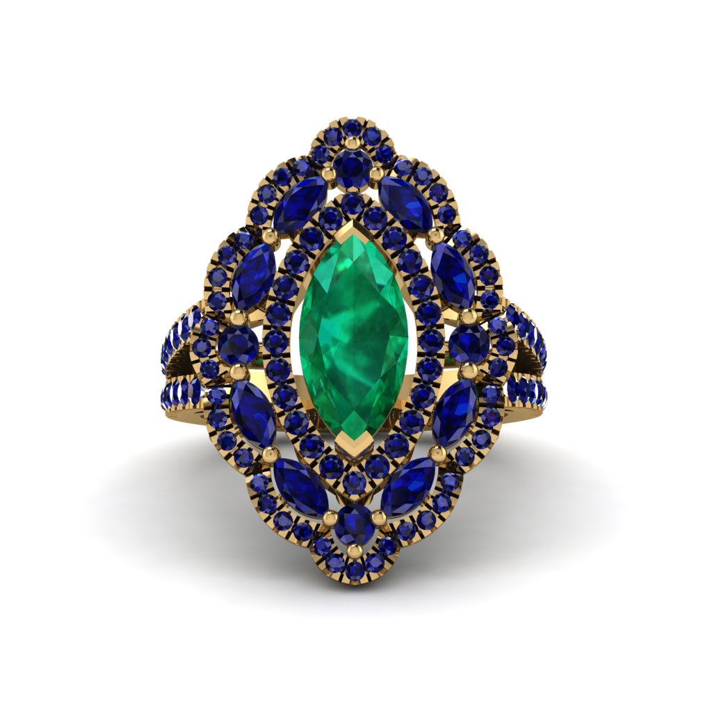 Emerald Three Layer Halo Marquise Ring - Destiny No. 64
