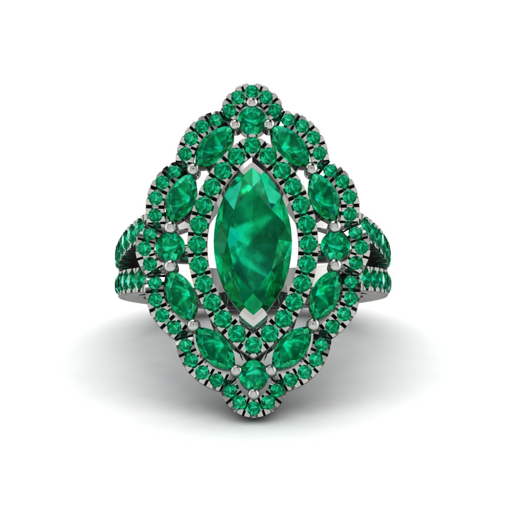 Emerald Three Layer Halo Marquise Ring - Destiny No. 21
