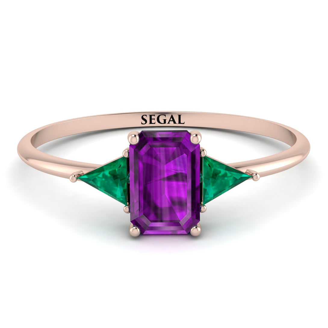 Emerald Cut Amethyst With Triangles Ring - Remi No. 305