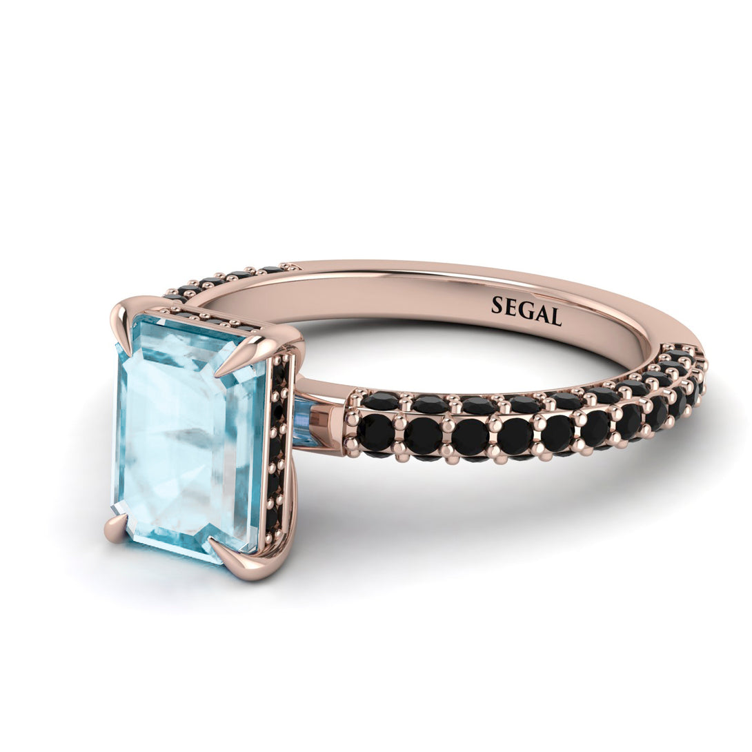 Hidden Halo Emerald Cut Aquamarine Engagement Ring - Ximena No. 408