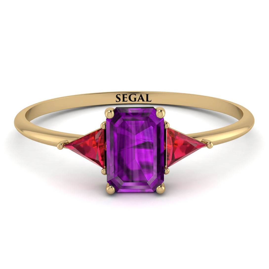Emerald Cut Amethyst With Triangles Ring - Remi No. 310