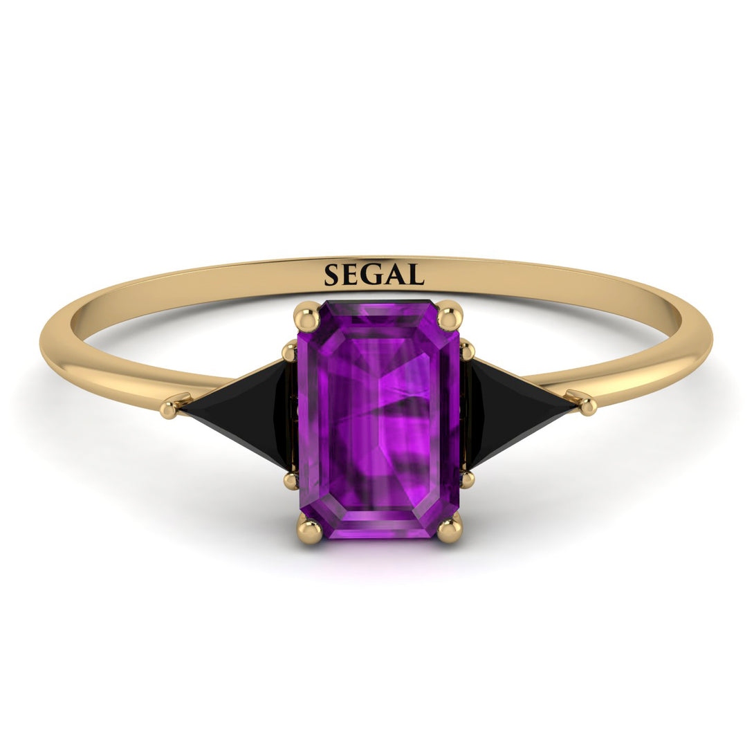 Emerald Cut Amethyst With Triangles Ring - Remi No. 307