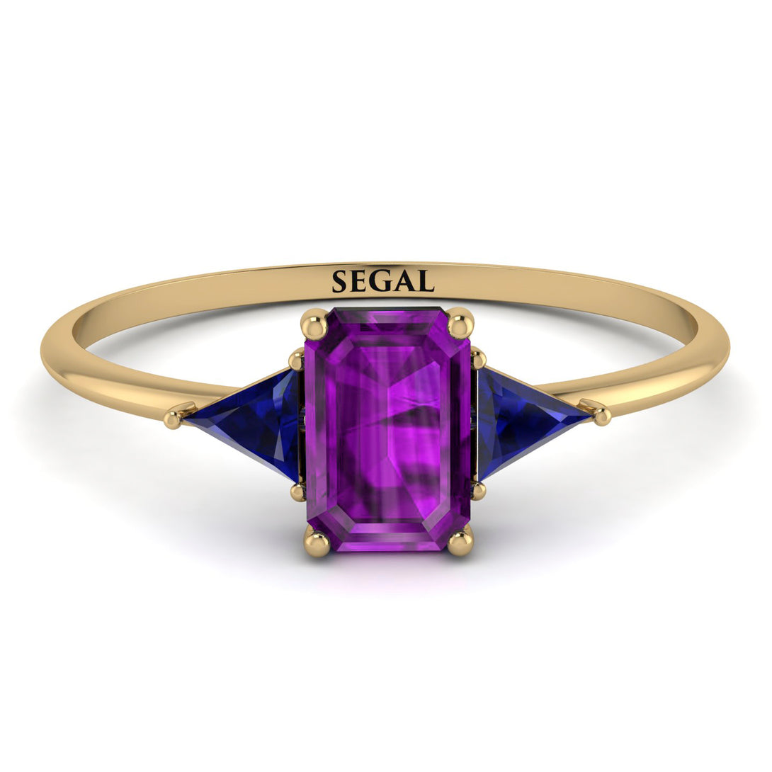Emerald Cut Amethyst With Triangles Ring - Remi No. 313