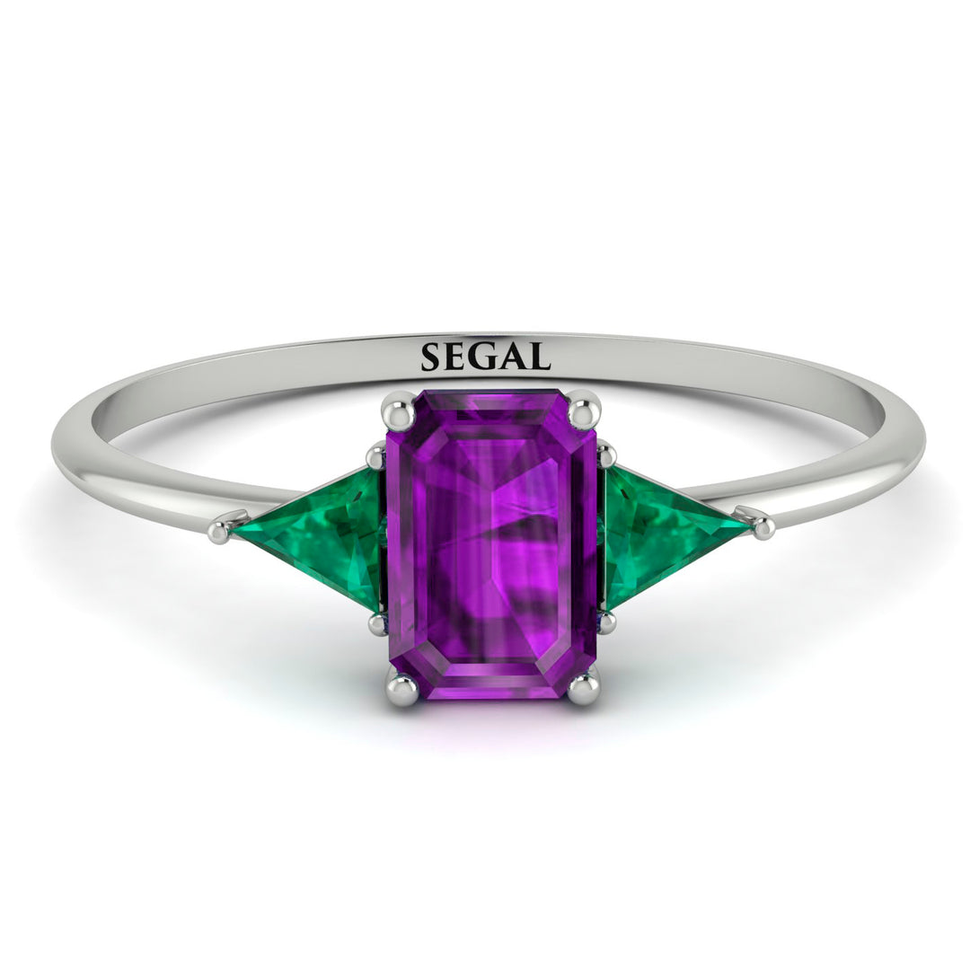 Emerald Cut Amethyst With Triangles Ring - Remi No. 306
