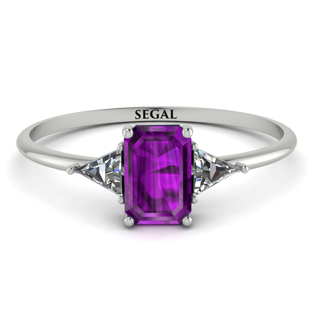 Emerald Cut Amethyst With Triangles Ring - Remi No. 303