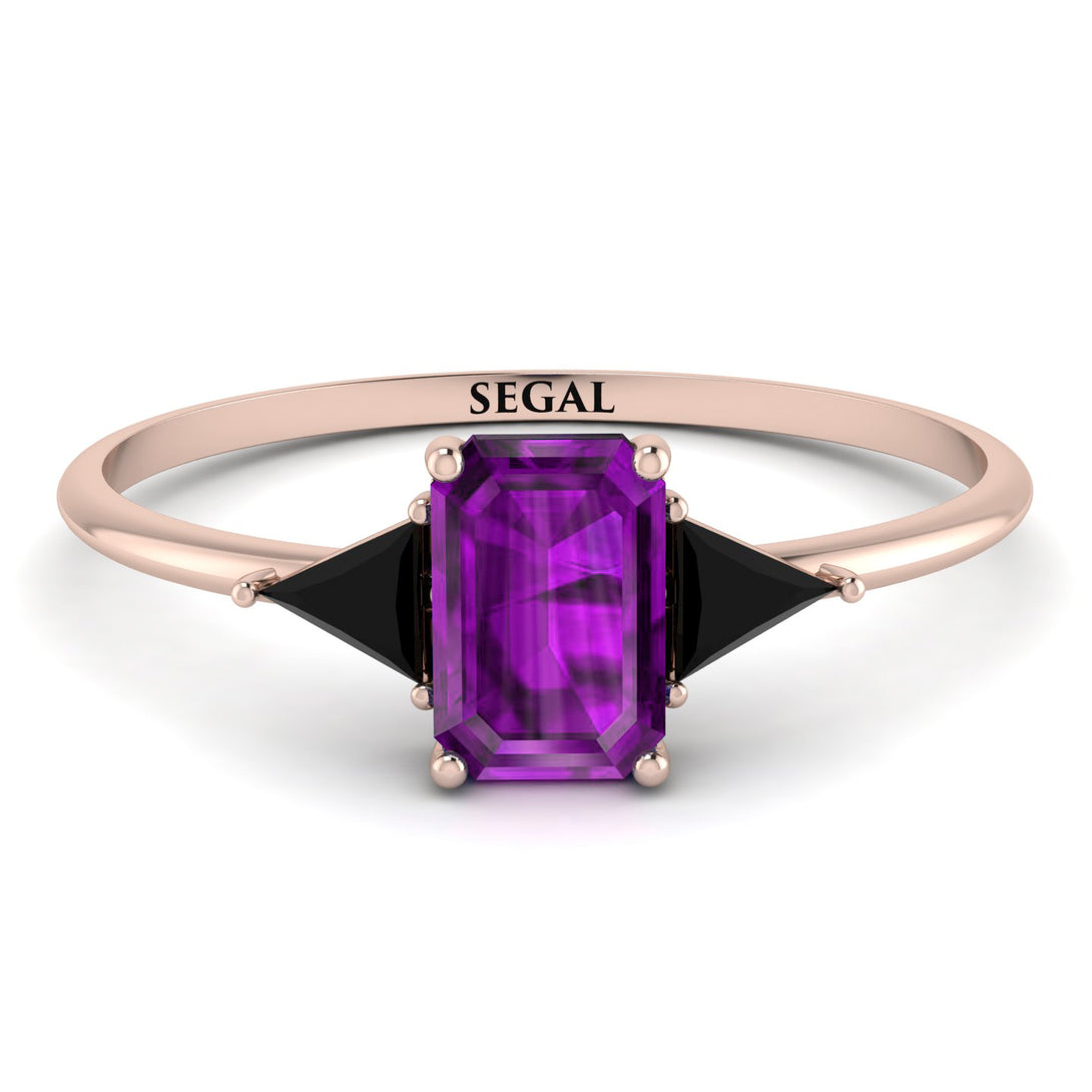 Emerald Cut Amethyst With Triangles Ring - Remi No. 308